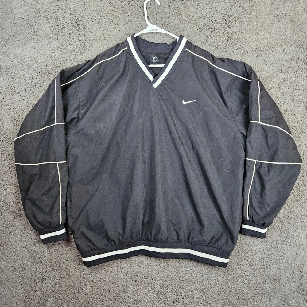 Nike Golf Mens XXL Black White V-Neck Windbreaker Pullover